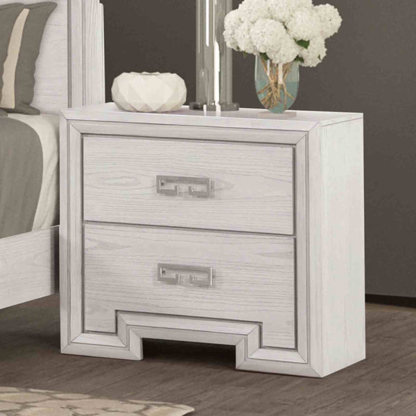 English Elm Transitional Rustic White Nightstand with Usb Charging Dovetail Drawers and Metal Handles B2741P435311