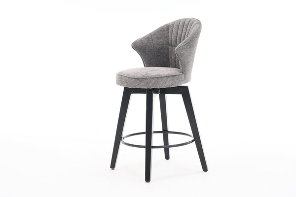 English Elm 008-Wing Upholstered Swivel Counter Stools Set of 2 with Solid Wood Legs, Chenille Comfort & 250lb Capacity DARK GREY W2636P239834