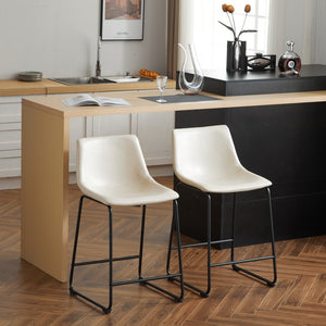 English Elm Christopher Knight Home® - (Set of 2) Vintage Cream & Black Counter Stools with Thick Cushion, Iron Sled Legs, Footrest — 24" Comfort N780P170743C