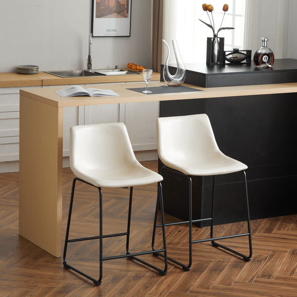 English Elm Christopher Knight Home® - (Set of 2) Vintage Cream & Black Counter Stools with Thick Cushion, Iron Sled Legs, Footrest — 24" Comfort N780P170743C