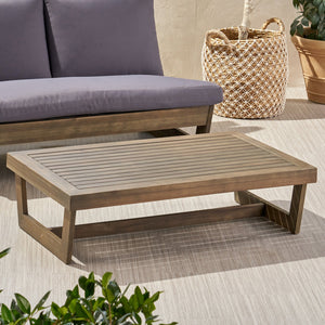 English Elm Christopher Knight Home® - SHERWOOD Coffee Table Grey Wood Outdoor Slatted Top, Quick-Dry, Spacious Rectangular Surface, Sturdy Base 64869.00GRY