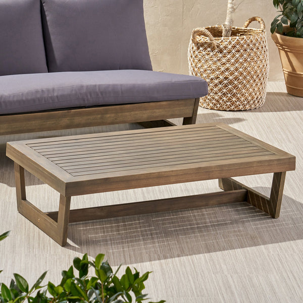 English Elm Christopher Knight Home® - SHERWOOD Coffee Table Grey Wood Outdoor Slatted Top, Quick-Dry, Spacious Rectangular Surface, Sturdy Base 64869.00GRY