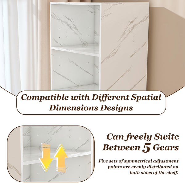 English Elm Stretchable expandable office desk with magnetic fold, lockable casters, adjustable shelves for storage and space-saving White Marble W509P355682