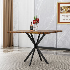 English Elm Square Mid Century Dining Table with Faux Marble Top, Waterproof Scratch-Resistant MDF Surface, Durable Iron Frame for Compact Kitchens and Stylish Small Dining Rooms Brown W578P242964