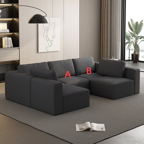 English Elm 104.32*70.86 Modular Sectional Sofa Sleeper Couch - Versatile Dark Grey U-Shaped Design With Ottoman W1829S00045