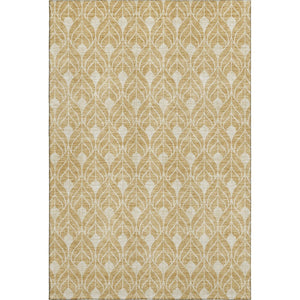 HomeRoots 5' X 8' Gold and Beige Geometric Area Rug - Washable, UV-Protected, Stain-Resistant Design for Modern Homes 674001