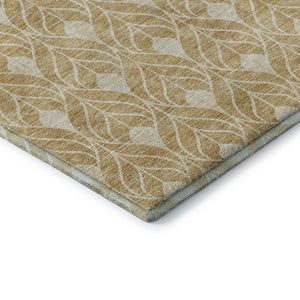 HomeRoots 5' X 8' Gold and Beige Geometric Area Rug - Washable, UV-Protected, Stain-Resistant Design for Modern Homes 674001