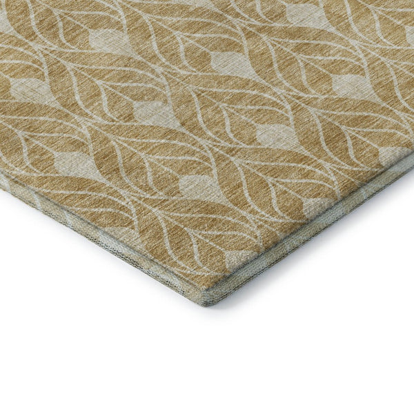 HomeRoots 5' X 8' Gold and Beige Geometric Area Rug - Washable, UV-Protected, Stain-Resistant Design for Modern Homes 674001