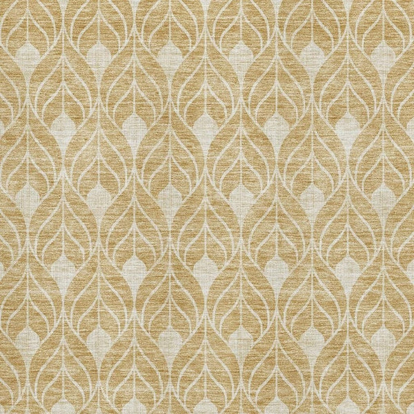 HomeRoots 5' X 8' Gold and Beige Geometric Area Rug - Washable, UV-Protected, Stain-Resistant Design for Modern Homes 674001