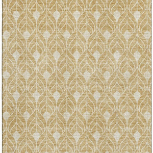 HomeRoots 5' X 8' Gold and Beige Geometric Area Rug - Washable, UV-Protected, Stain-Resistant Design for Modern Homes 674001