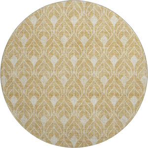 HomeRoots 8' Gold and Beige Geometric Round Rug - Washable, Stain-Resistant, UV Protected for High Traffic Areas 674002