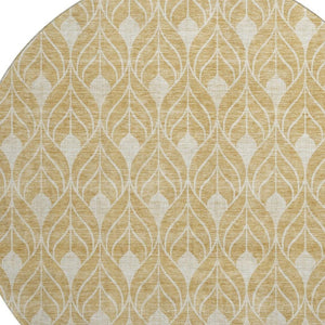 HomeRoots 8' Gold and Beige Geometric Round Rug - Washable, Stain-Resistant, UV Protected for High Traffic Areas 674002