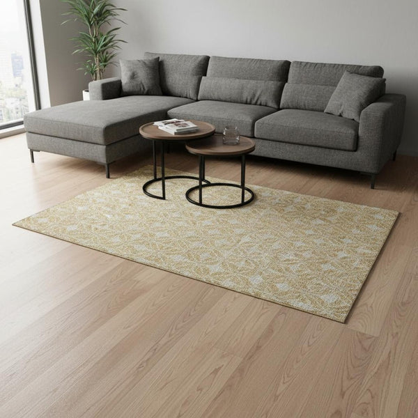 HomeRoots 8' X 10' Gold and Beige Geometric Area Rug – Washable, UV-Protected, Durable for Homes with Kids & Pets 674003