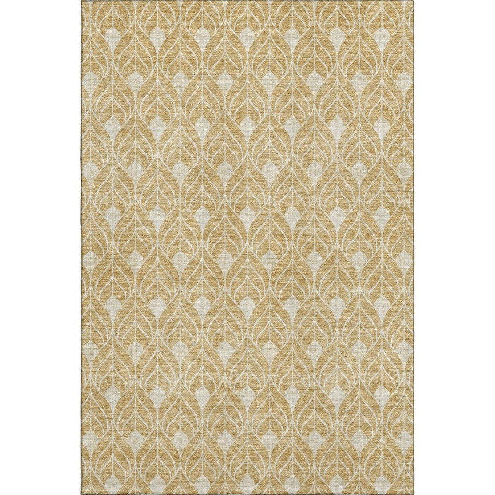 HomeRoots 8' X 10' Gold and Beige Geometric Area Rug – Washable, UV-Protected, Durable for Homes with Kids & Pets 674003