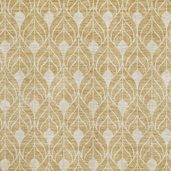 HomeRoots 9' X 12' Gold and Beige Geometric Area Rug – Durable, Washable, UV-Protection for Modern Living Spaces 674004