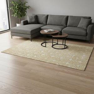 HomeRoots 10' X 14' Gold and Beige Geometric Area Rug - Washable, UV-Protected, Perfect for Families & Pets 674005