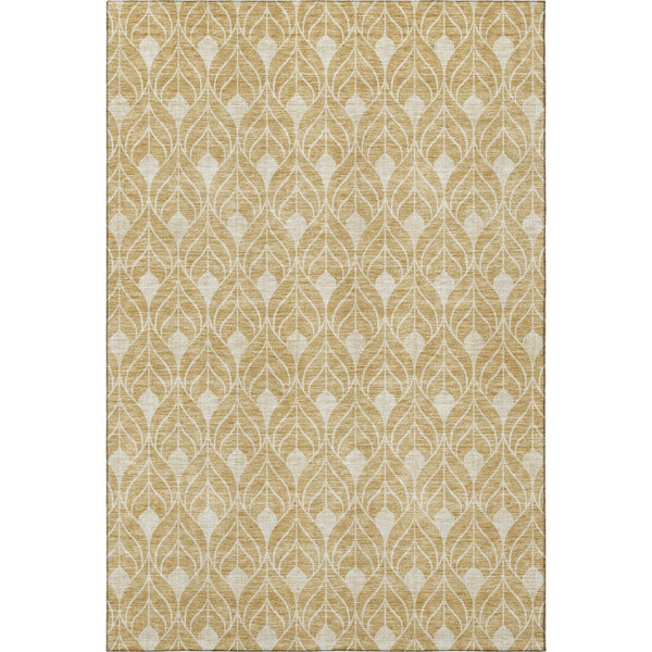 HomeRoots 10' X 14' Gold and Beige Geometric Area Rug - Washable, UV-Protected, Perfect for Families & Pets 674005