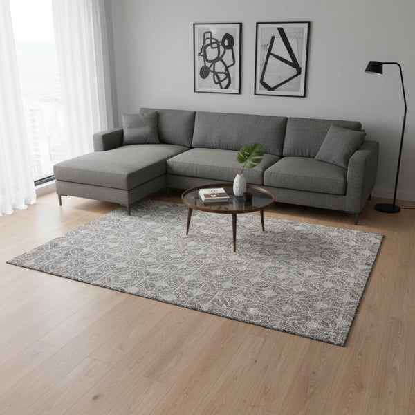 HomeRoots 8' X 10' Gray and Silver Geometric Washable Area Rug with UV Protection, Perfect for Busy Homes! 674009