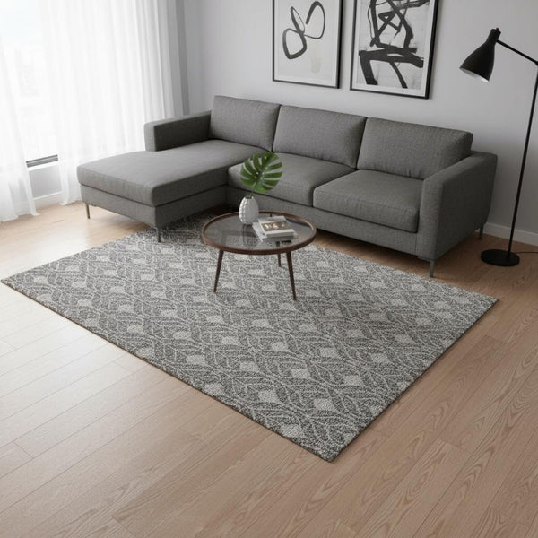 HomeRoots 9' Gray and Silver Geometric Area Rug - Washable, UV Protected, Stain Resistant for Modern Homes 674010