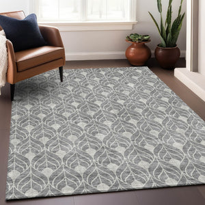 HomeRoots 9' Gray and Silver Geometric Area Rug - Washable, UV Protected, Stain Resistant for Modern Homes 674010