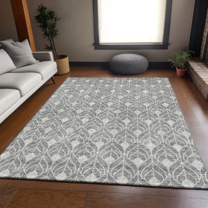HomeRoots 9' Gray and Silver Geometric Area Rug - Washable, UV Protected, Stain Resistant for Modern Homes 674010