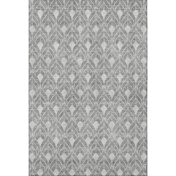 HomeRoots 9' Gray and Silver Geometric Area Rug - Washable, UV Protected, Stain Resistant for Modern Homes 674010