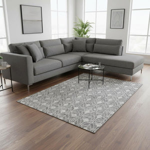 HomeRoots 10' X 14' Gray and Silver Geometric Area Rug - Washable, UV-Protected, Stylish for Busy Homes 674011