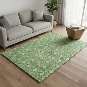 HomeRoots 5' X 8' Green and Ivory Geometric Area Rug - Durable, Washable, UV-Protected for Modern Living Spaces 674013