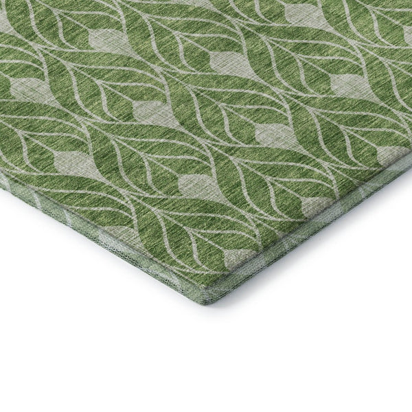 HomeRoots 5' X 8' Green and Ivory Geometric Area Rug - Durable, Washable, UV-Protected for Modern Living Spaces 674013