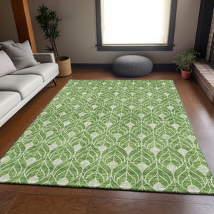 HomeRoots 5' X 8' Green and Ivory Geometric Area Rug - Durable, Washable, UV-Protected for Modern Living Spaces 674013