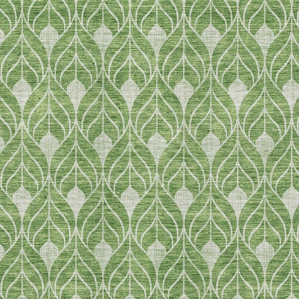 HomeRoots 5' X 8' Green and Ivory Geometric Area Rug - Durable, Washable, UV-Protected for Modern Living Spaces 674013