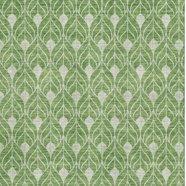 HomeRoots 5' X 8' Green and Ivory Geometric Area Rug - Durable, Washable, UV-Protected for Modern Living Spaces 674013