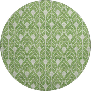 HomeRoots 8' Green And Ivory Geometric Round Rug - Washable, UV Protected, Perfect for High-Traffic Spaces! 674014