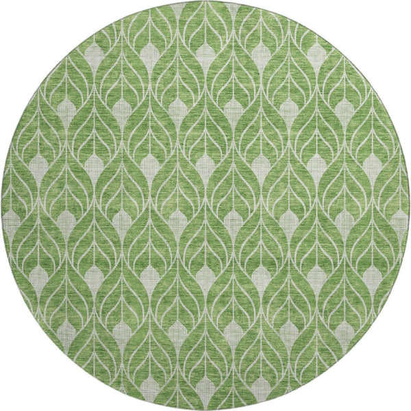 HomeRoots 8' Green And Ivory Geometric Round Rug - Washable, UV Protected, Perfect for High-Traffic Spaces! 674014