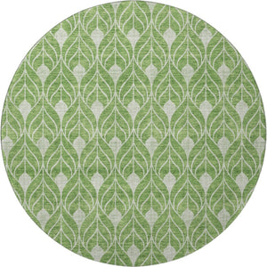 HomeRoots 8' Green And Ivory Geometric Round Rug - Washable, UV Protected, Perfect for High-Traffic Spaces! 674014