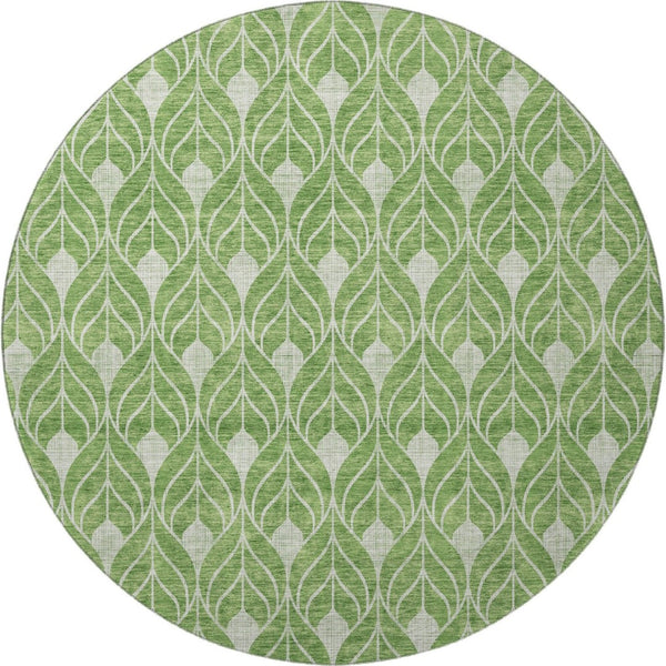 HomeRoots 8' Green And Ivory Geometric Round Rug - Washable, UV Protected, Perfect for High-Traffic Spaces! 674014
