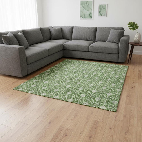 HomeRoots 8' X 10' Stylish Green and Ivory Geometric Area Rug - Washable, UV Protected, Perfect for Homes! 674015