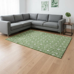 HomeRoots 9' X 12' Geometric Washable Area Rug in Green & Ivory – UV-Protected, Family-Friendly, Durable Design 674016