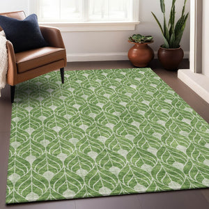 HomeRoots 9' X 12' Geometric Washable Area Rug in Green & Ivory – UV-Protected, Family-Friendly, Durable Design 674016