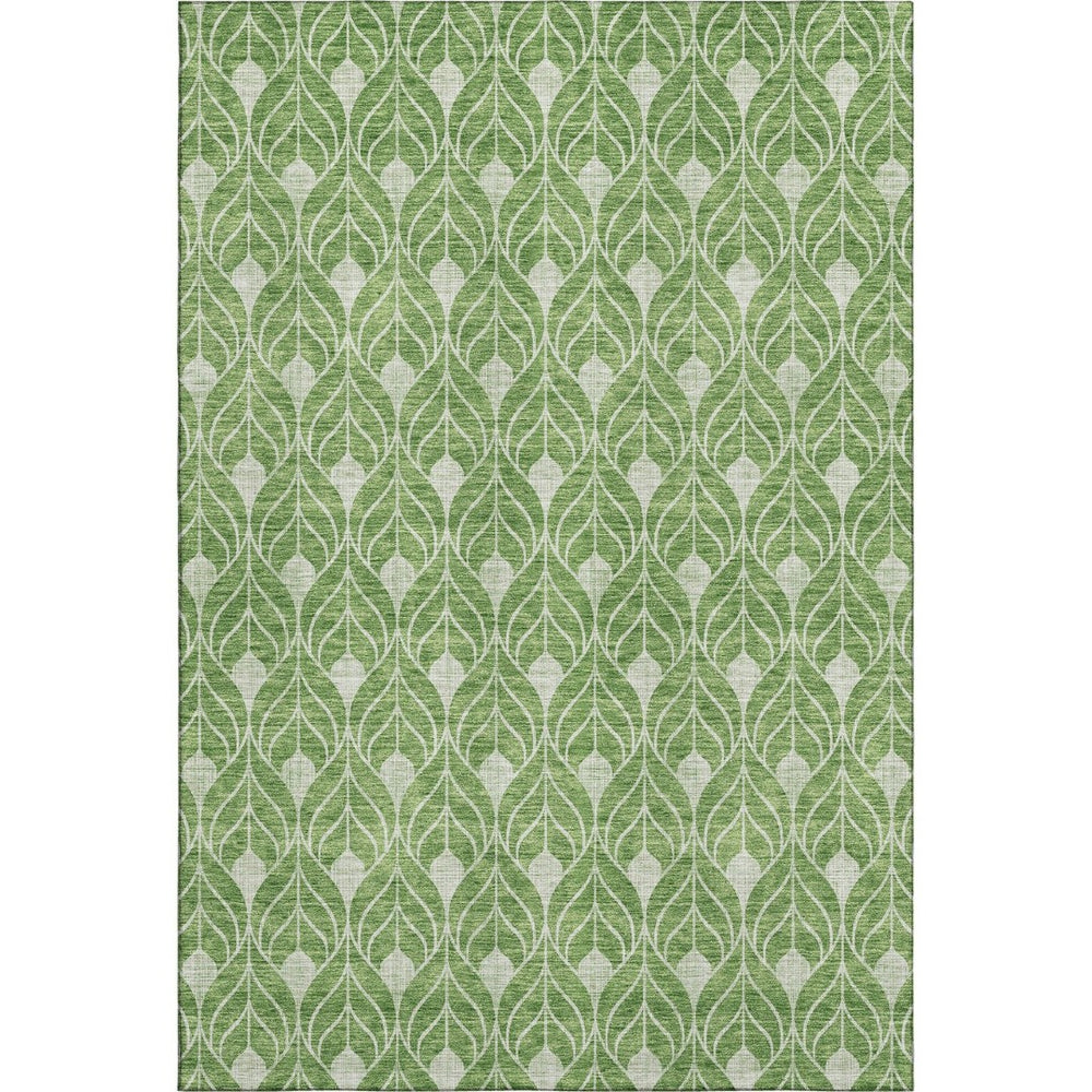 HomeRoots 9' X 12' Geometric Washable Area Rug in Green & Ivory – UV-Protected, Family-Friendly, Durable Design 674016