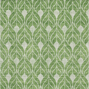HomeRoots 9' X 12' Geometric Washable Area Rug in Green & Ivory – UV-Protected, Family-Friendly, Durable Design 674016
