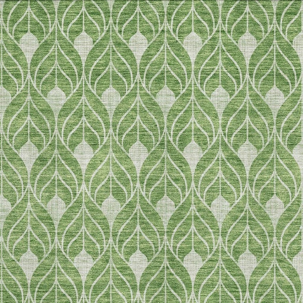 HomeRoots 9' X 12' Geometric Washable Area Rug in Green & Ivory – UV-Protected, Family-Friendly, Durable Design 674016