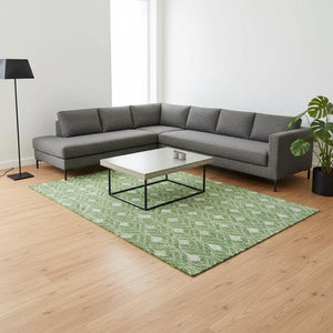 HomeRoots 10' X 14' Stylish Green and Ivory Geometric Area Rug – Washable, UV-Protected, Pet-Friendly Decor Solution 674017