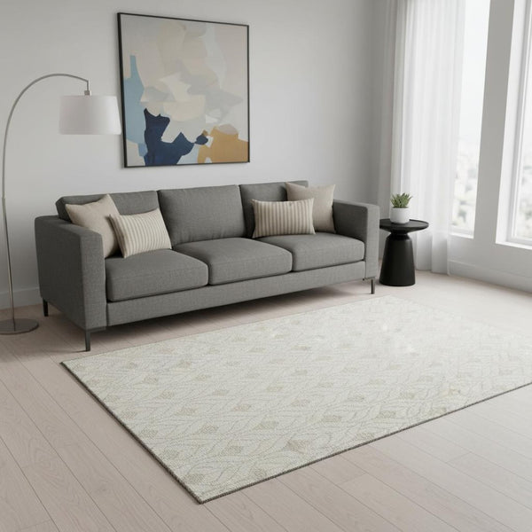 HomeRoots 5' X 8' Stylish Ivory & Beige Geometric Area Rug – Washable, UV Protected, Perfect for High Traffic Areas 674019
