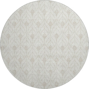 HomeRoots 8' Ivory and Beige Geometric Washable Round Rug – Durable, Stylish, UV-Protected, Perfect for Homes! 674020
