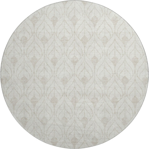 HomeRoots 8' Ivory and Beige Geometric Washable Round Rug – Durable, Stylish, UV-Protected, Perfect for Homes! 674020