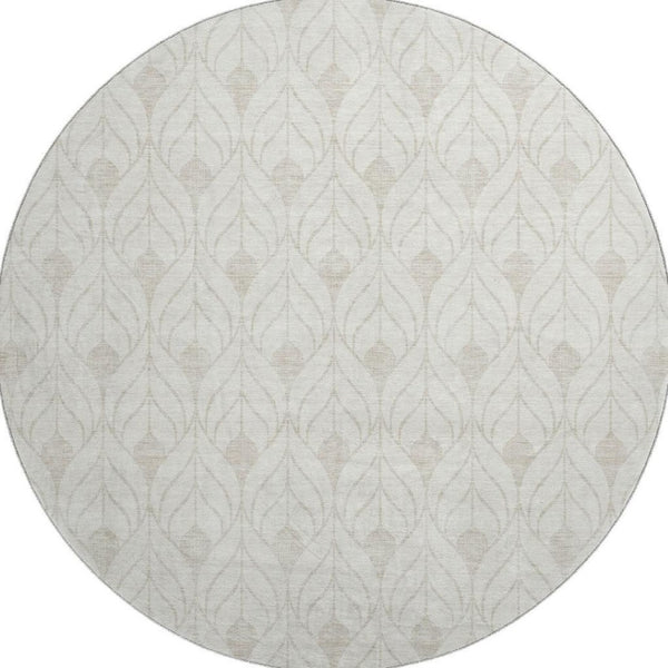 HomeRoots 8' Ivory and Beige Geometric Washable Round Rug – Durable, Stylish, UV-Protected, Perfect for Homes! 674020