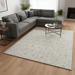 HomeRoots 8' X 10' Ivory & Beige Geometric Washable Area Rug - Durable, Stylish, UV-Protected for High-Traffic Areas 674021