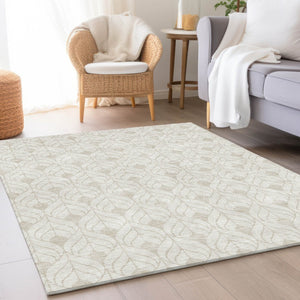 HomeRoots 8' X 10' Ivory & Beige Geometric Washable Area Rug - Durable, Stylish, UV-Protected for High-Traffic Areas 674021