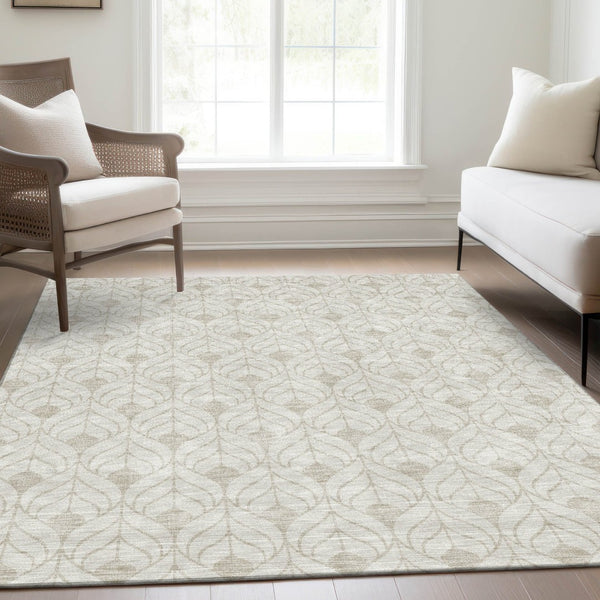 HomeRoots 8' X 10' Ivory & Beige Geometric Washable Area Rug - Durable, Stylish, UV-Protected for High-Traffic Areas 674021